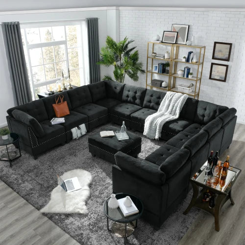 L shape Modular Sectional Sofa,DIY Combination，Black Velvet