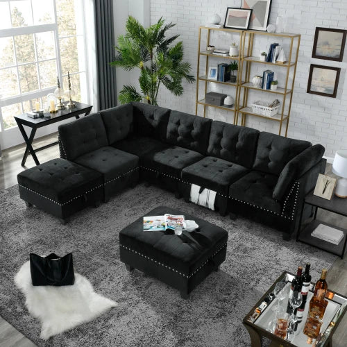 L shape Modular Sectional Sofa,DIY Combination，Black Velvet