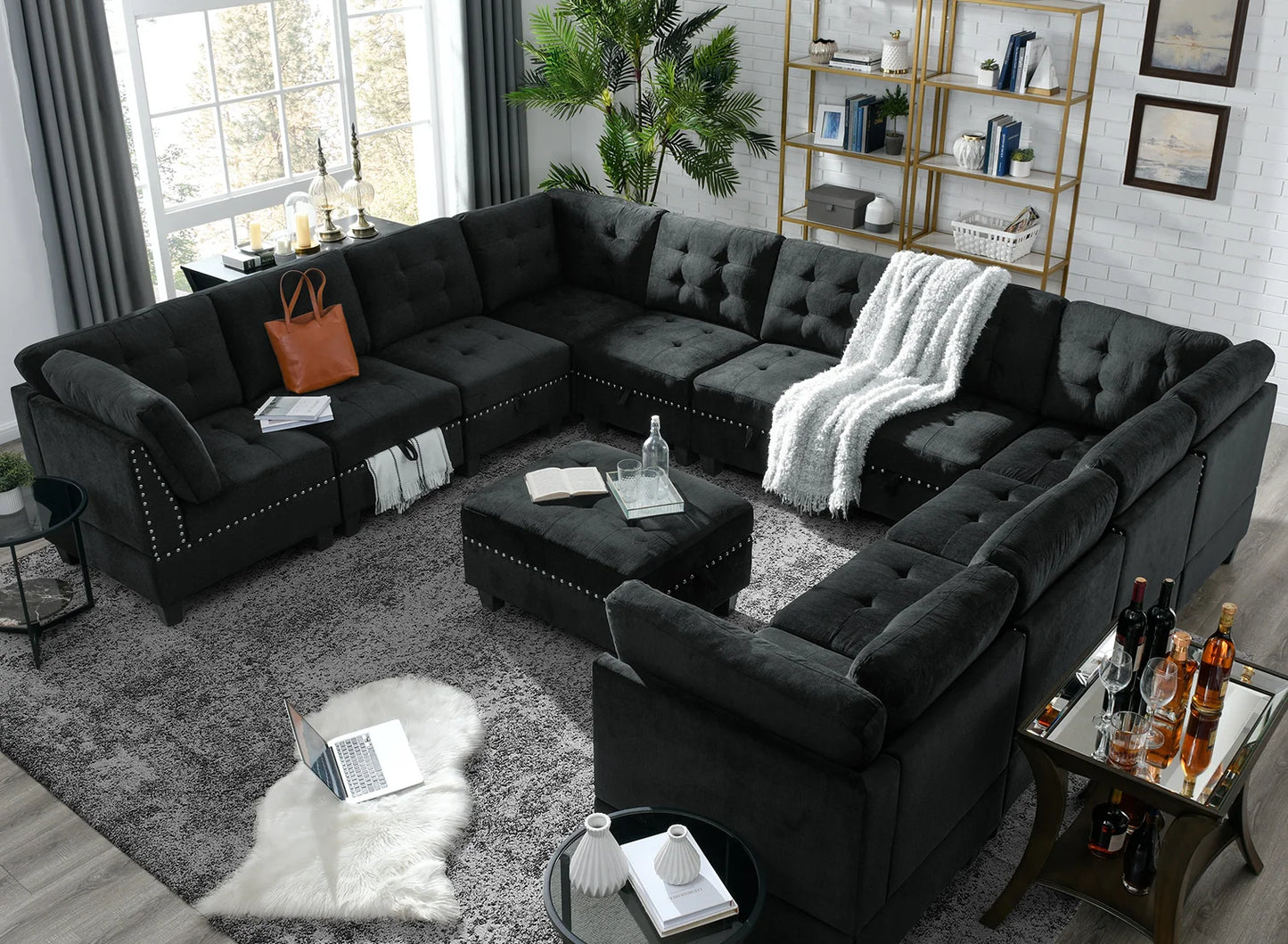 L shape Modular Sectional Sofa,DIY Combination，Black Velvet