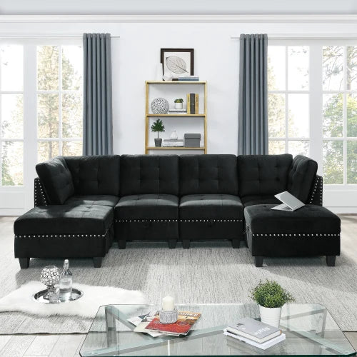 L shape Modular Sectional Sofa,DIY Combination，Black Velvet