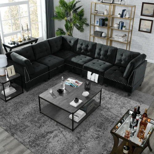 L shape Modular Sectional Sofa,DIY Combination，Black Velvet