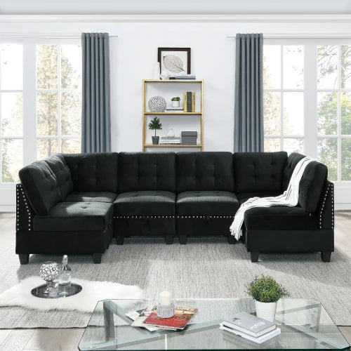 L shape Modular Sectional Sofa,DIY Combination，Black Velvet