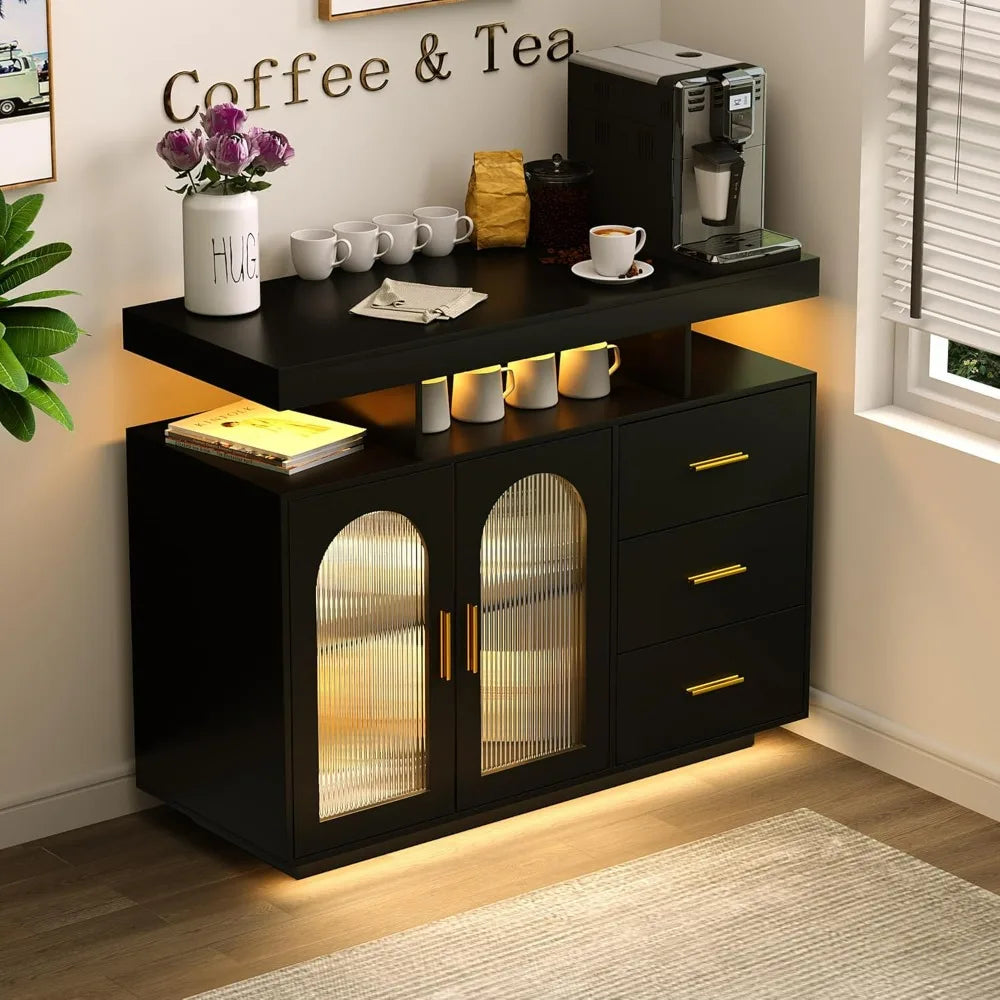 Storage Cabinet & Sideboard Buffet Cabinets - Wood Coffee Bar Table with Shelf Capacity for Dinning Room/Living Room/Kitchen