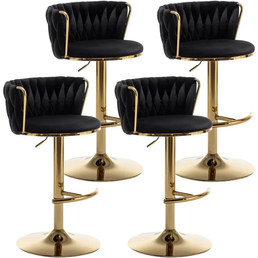 Bar Stools Set of 4, Counter Height BarStools with Low Back, Gold Swivel Bar Stools for Kitchen Island, Bar Pub (Black)