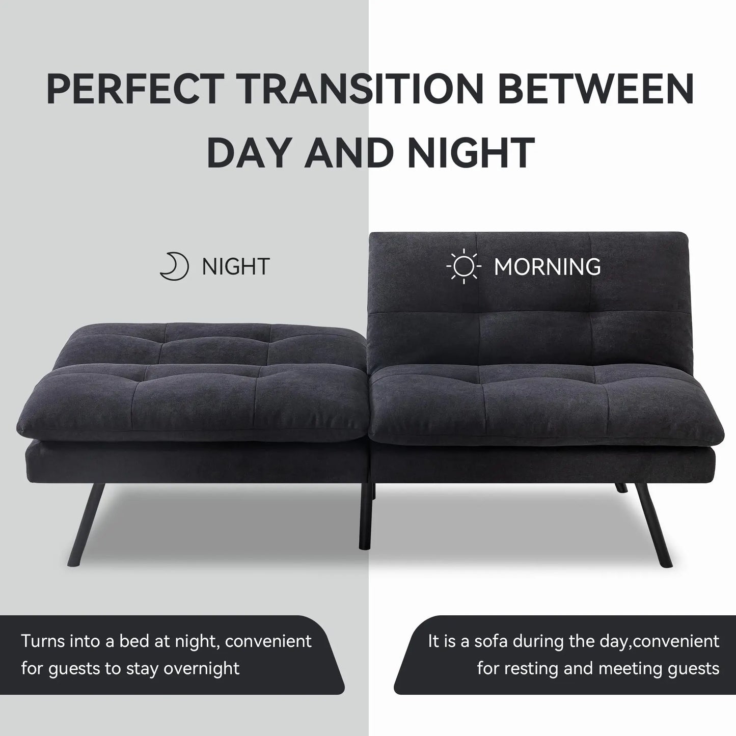 Hcore 1  PC Futon Sofa Bed, Futon Couch Memory Foam Futon Bed,Black Sleeper Sofa Loveseat Convertible Couch for Small Spaces