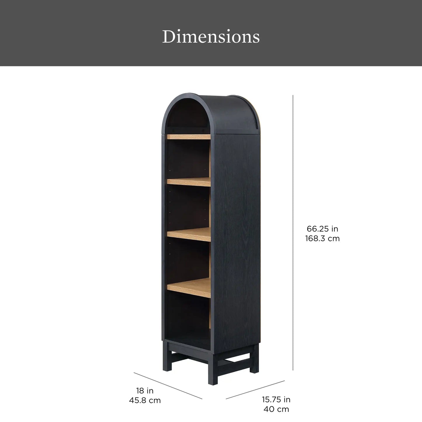 Juliet Narrow Arch Bookcase, Rich Black Finish bookshelf  bookcase  book shelf furniture  book storage