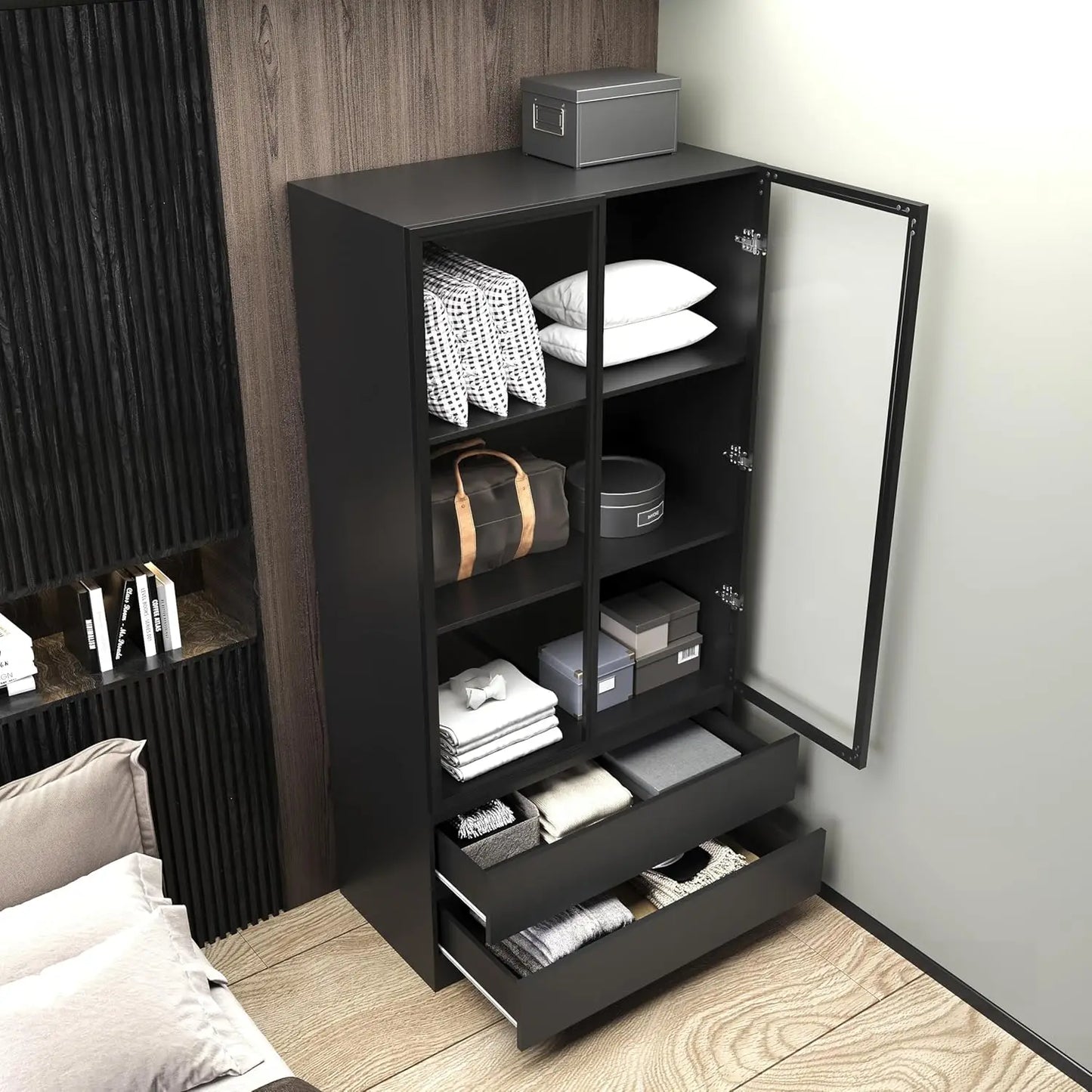 Display Storage Cabinet with Glass Door,Perfume, Vinyl Albums, Bookcase for Home Office, Living Room, Clinic, Pantry