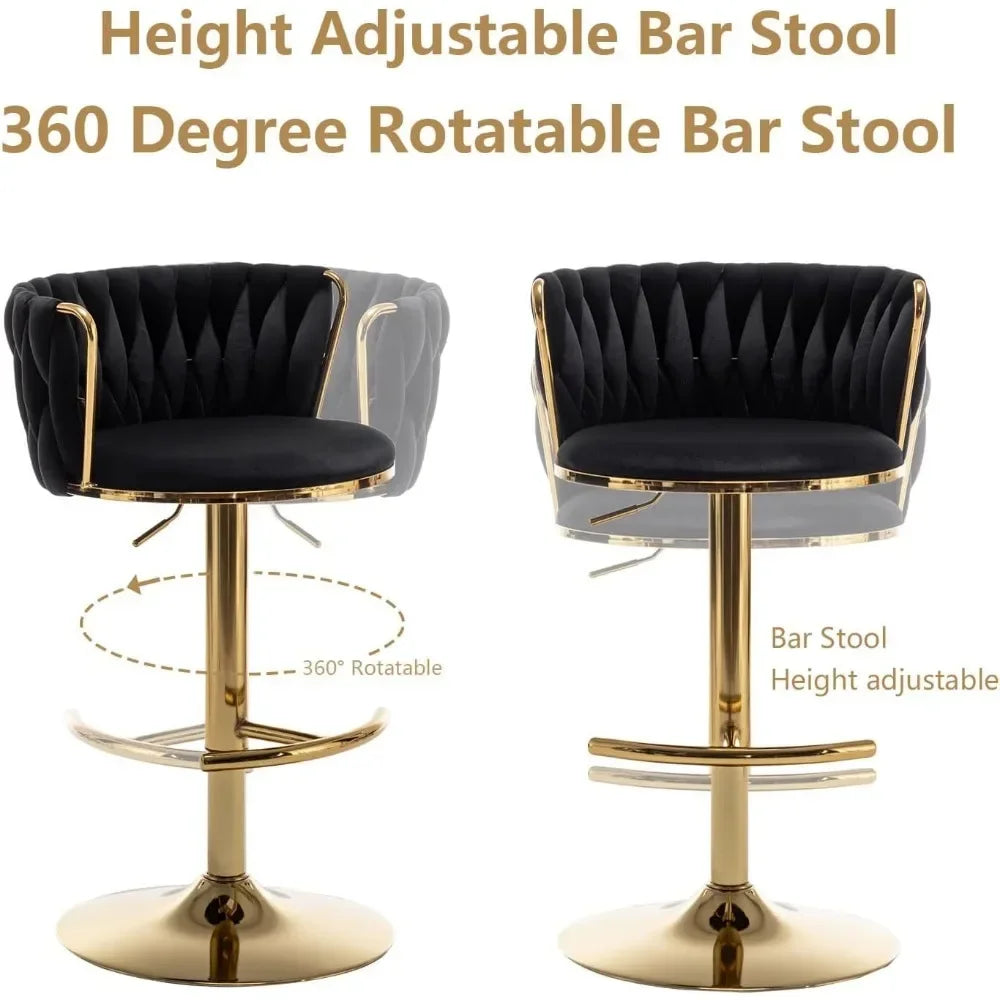 Bar Stools Set of 4, Counter Height BarStools with Low Back, Gold Swivel Bar Stools for Kitchen Island, Bar Pub (Black)