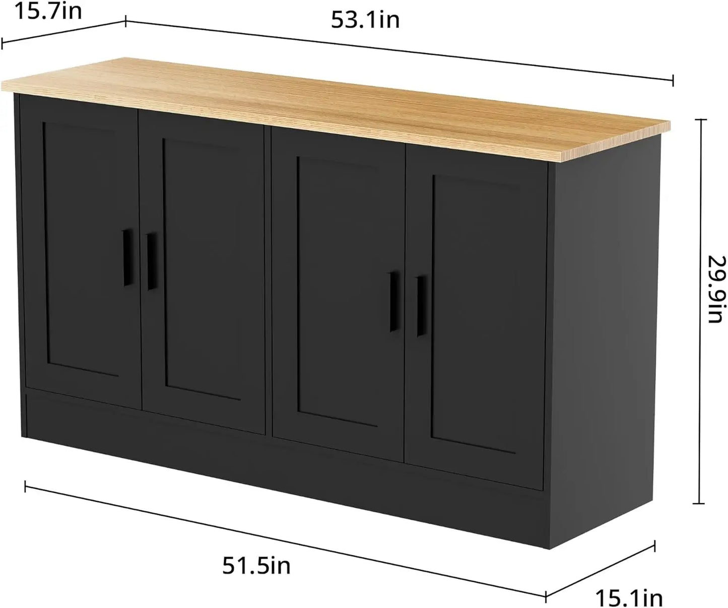 53.1“W Black 4 Door Buffet Cabinet Coffee Bar Cabinet with Adjustable Shelf Kitchen Buffet Sideboard for Living Room Kitchen