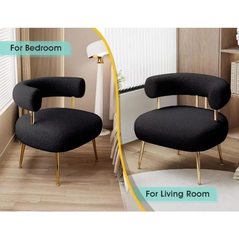 Round Upholstered Barrel Arm Chair for Small Spaces, for Living Room, Bedroom, Vanity, Office, Reading Nook(Black)