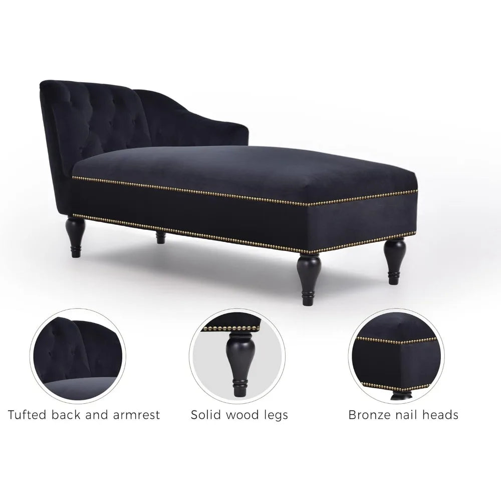 Velvet Chaise Lounge Chair with Nailheaded, Modern Tufted Velvet Long Lounger for Living Room or Office, Sleeper Lounge Sofa