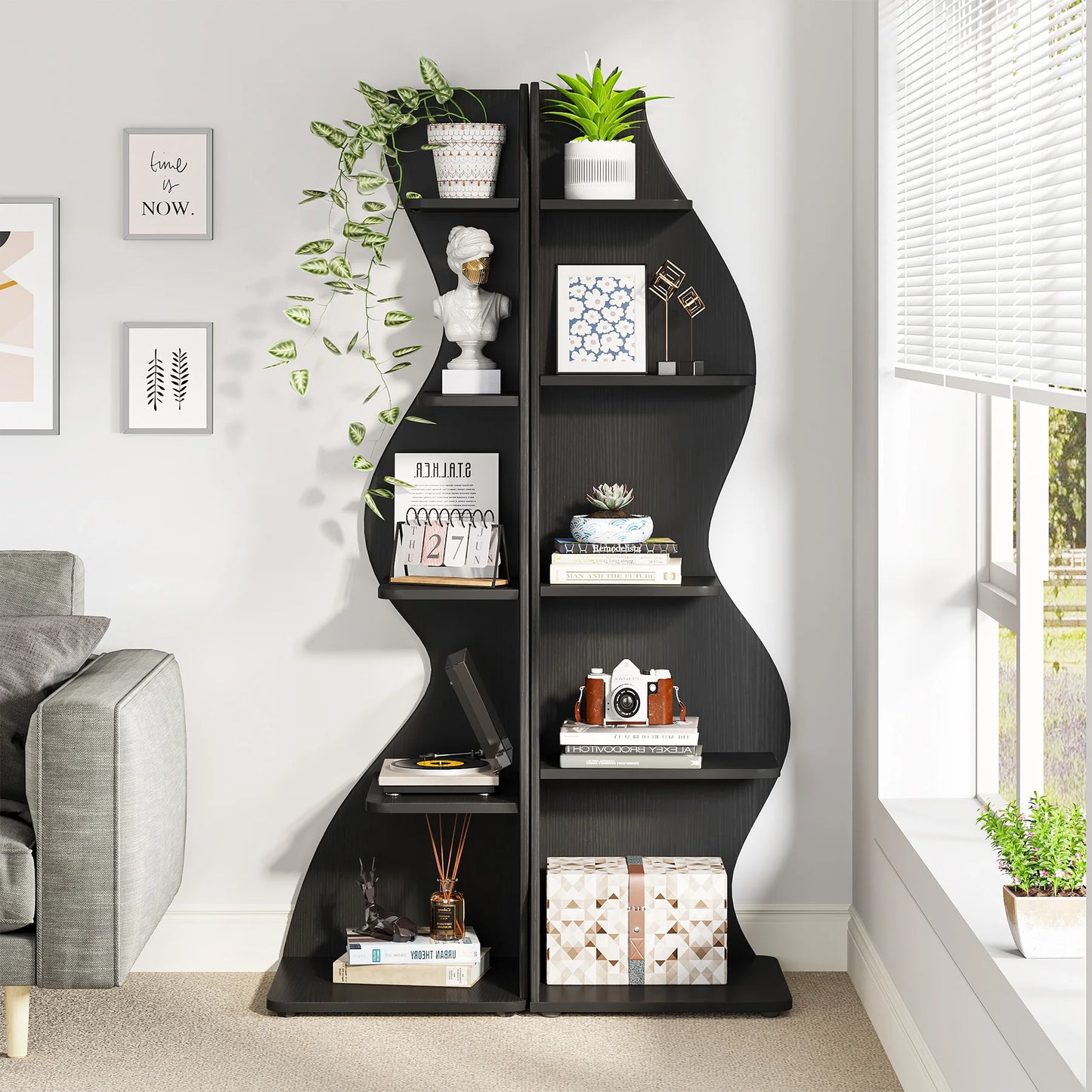 Tribesigns Corner Shelf, Modern 5-Tier Wall Corner Bookshelf, Corner Bookcase for Small Spaces (Black, 1PC)