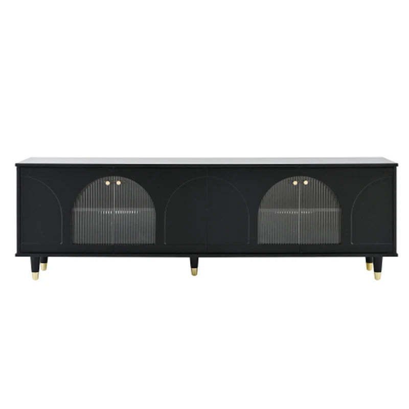 ON-TREND Contemporary TV Stand with Adjustable Shelves for TVs Up to 78'', Stylish Media Console with Gold Handles, Black